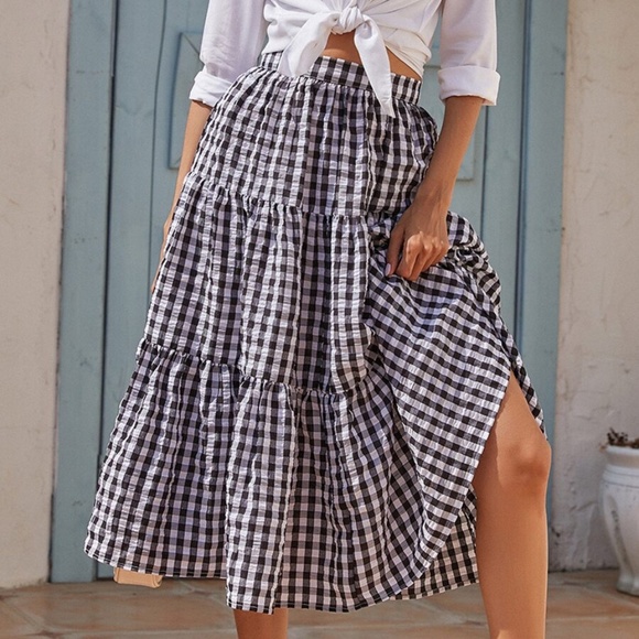 Dresses & Skirts - classic black white ruffle gingham midi skirt
